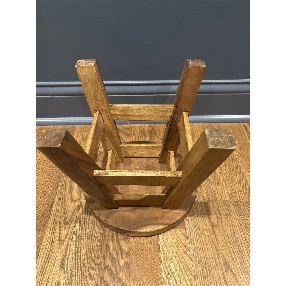 Rustic Carved wood Stool Hand Painted 10